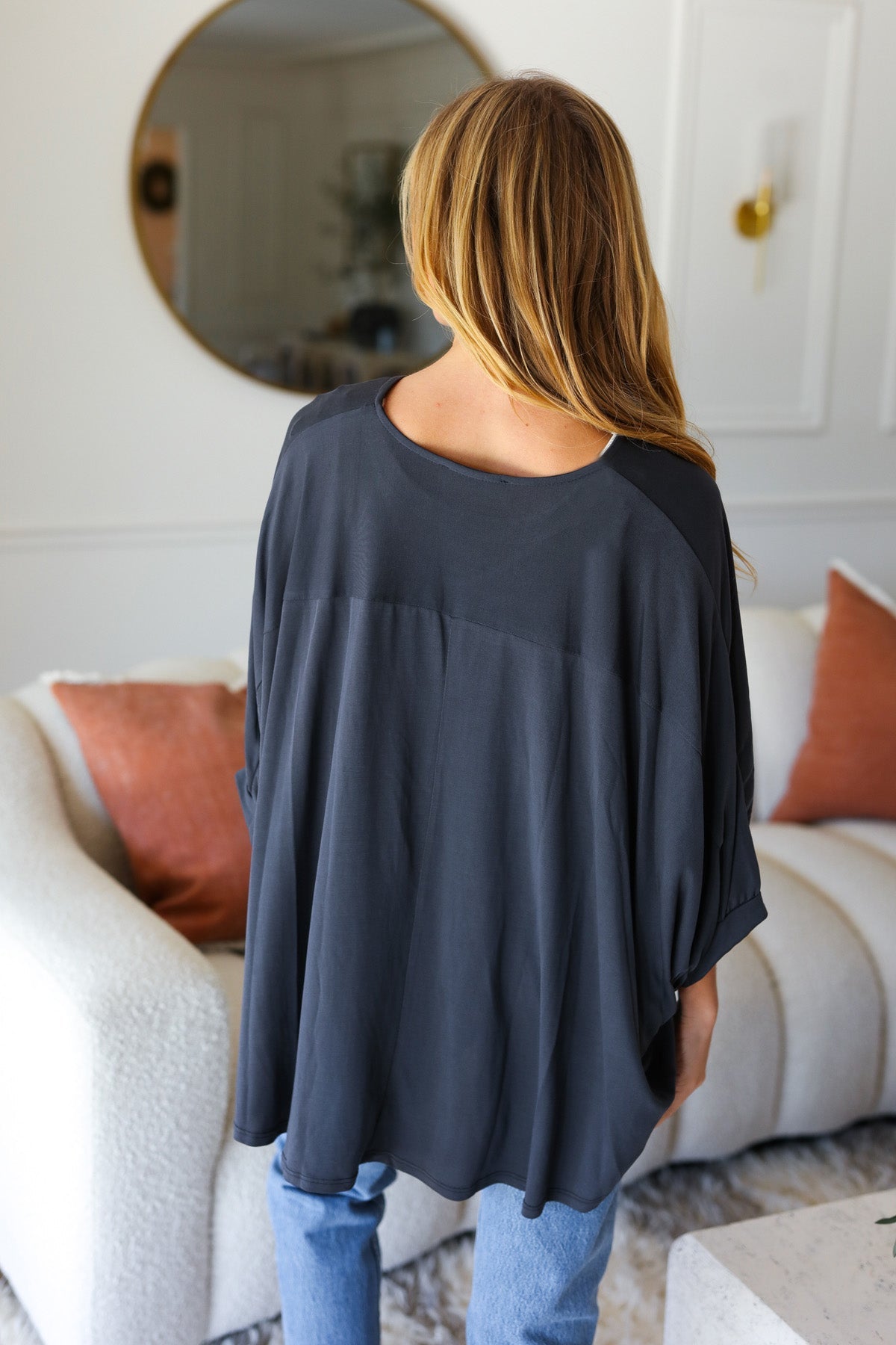 Call On Me Charcoal Dolman Modal Knit Top