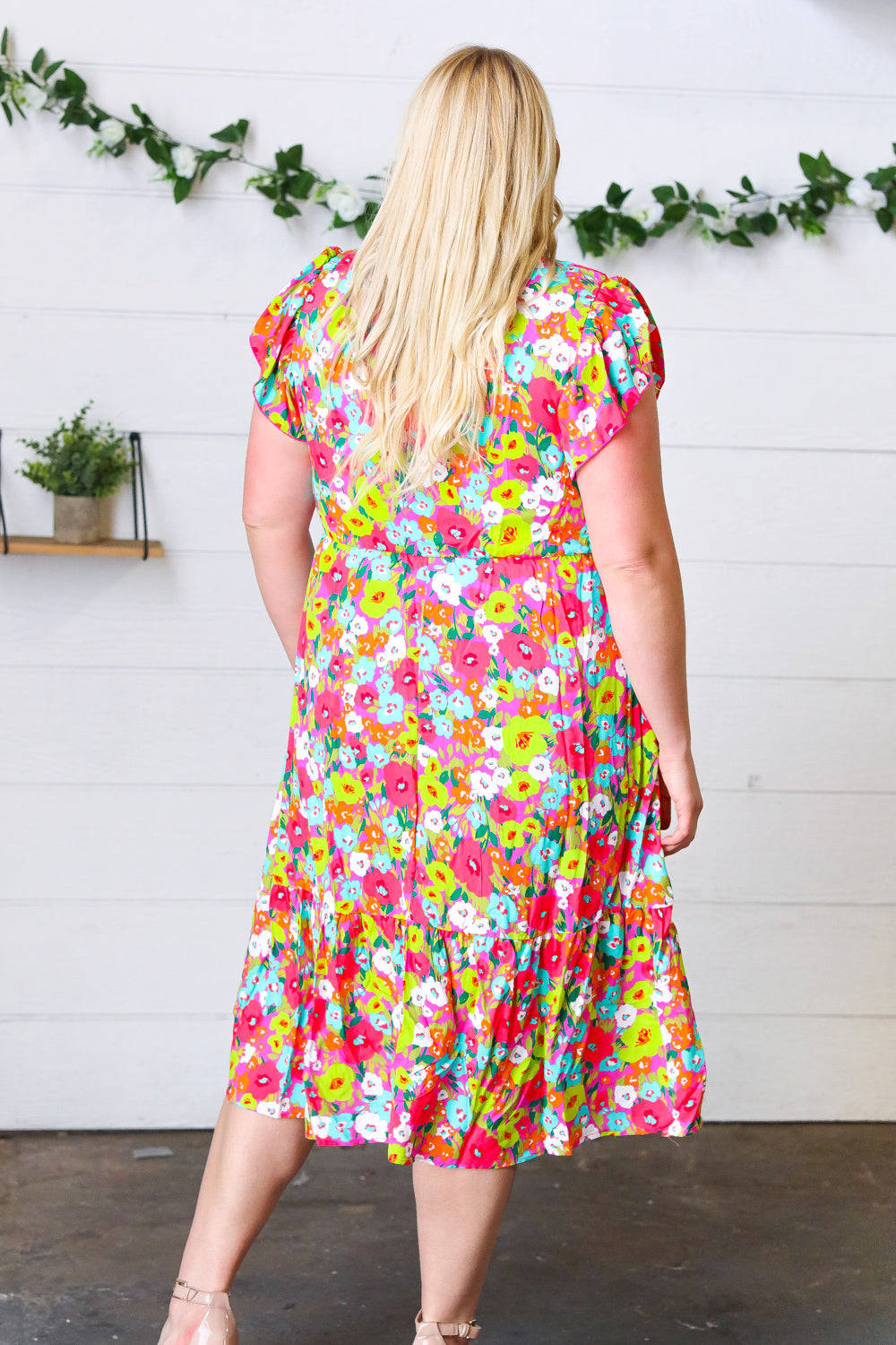 Multicolor Floral Boho Elastic Waist Ruffle Midi Dress