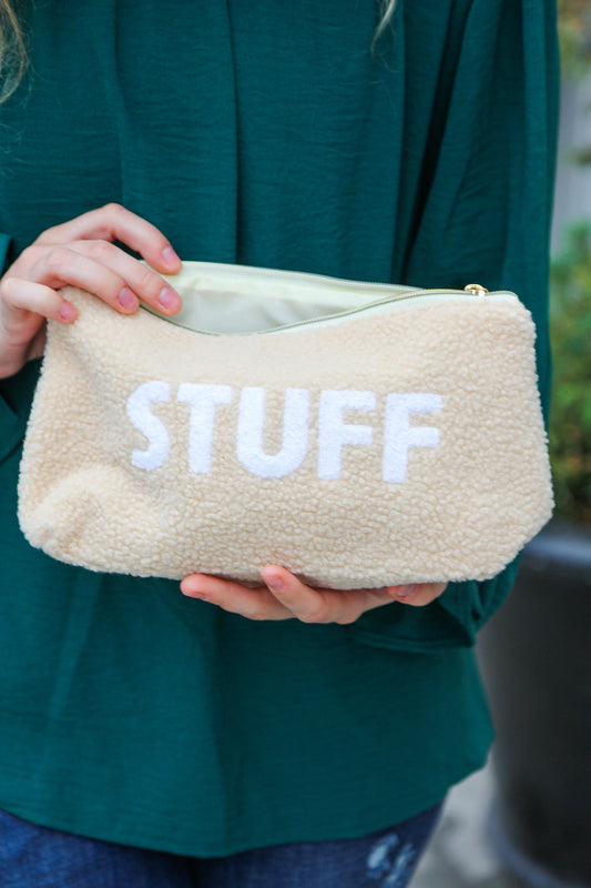 Taupe "Stuff" Sherpa Zipper Bag