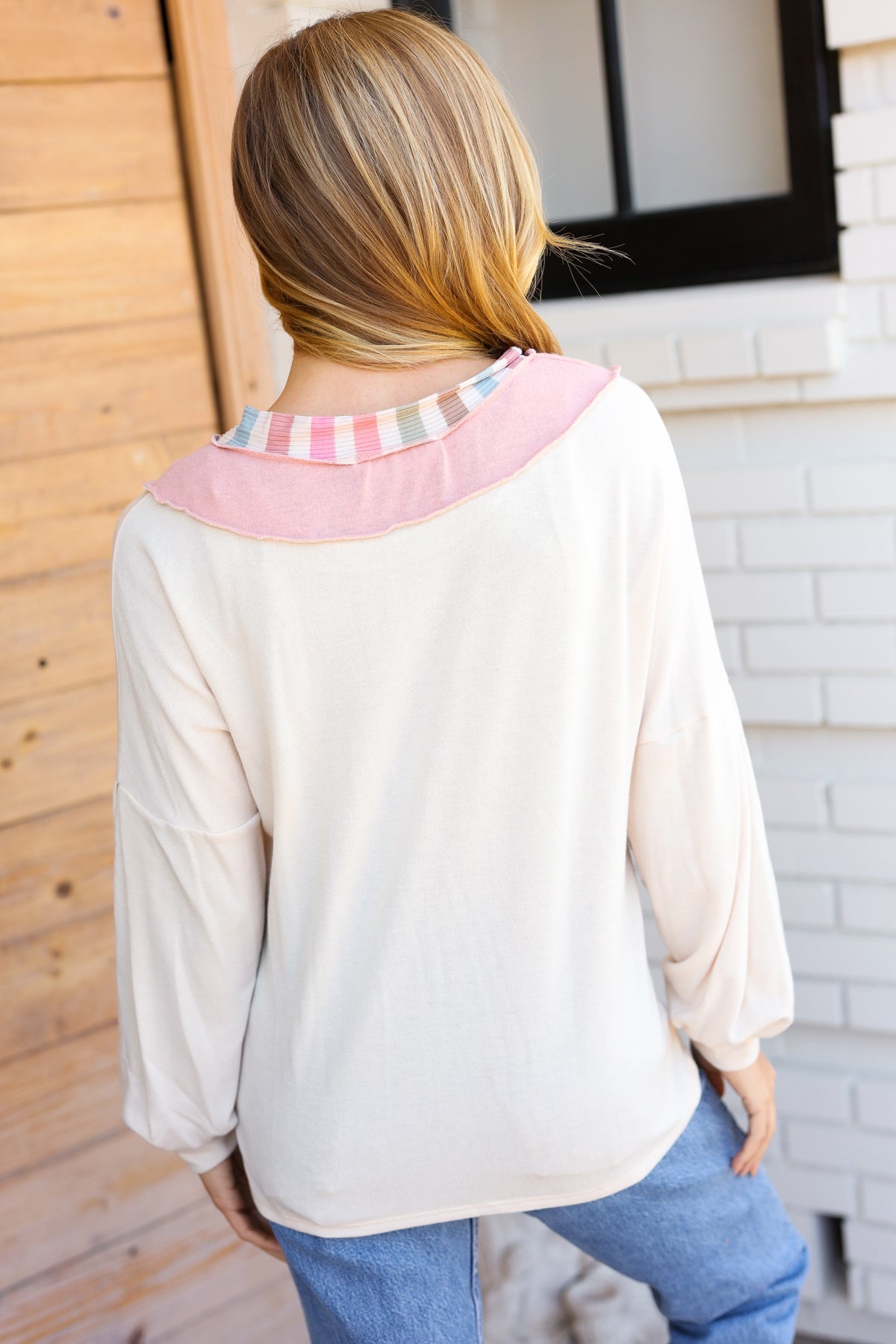 Champagne & Blush Rainbow Stripe Rib Chevron Top